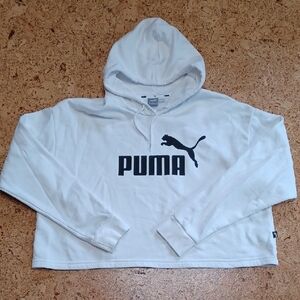 Puma Women's White Cropped Logo Fleece Hoodie Size L NWOT